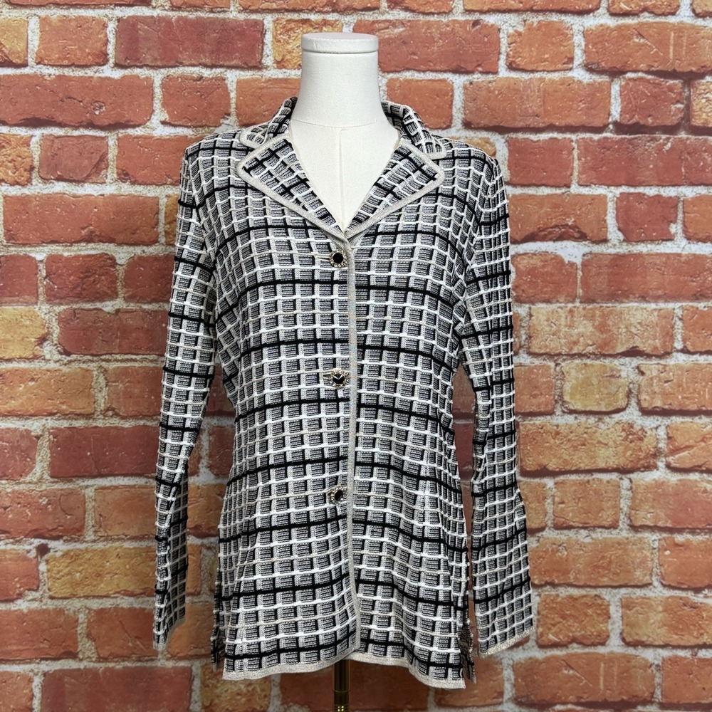 Exclusively Misook Women's Size XS White Black Gold 3 Button Blazer Jacket